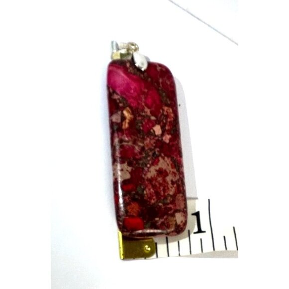 Fuchsia Pink Red Marbled Polished Smooth Stone Pendant Rounded Rectangle 2" - Picture 5 of 8